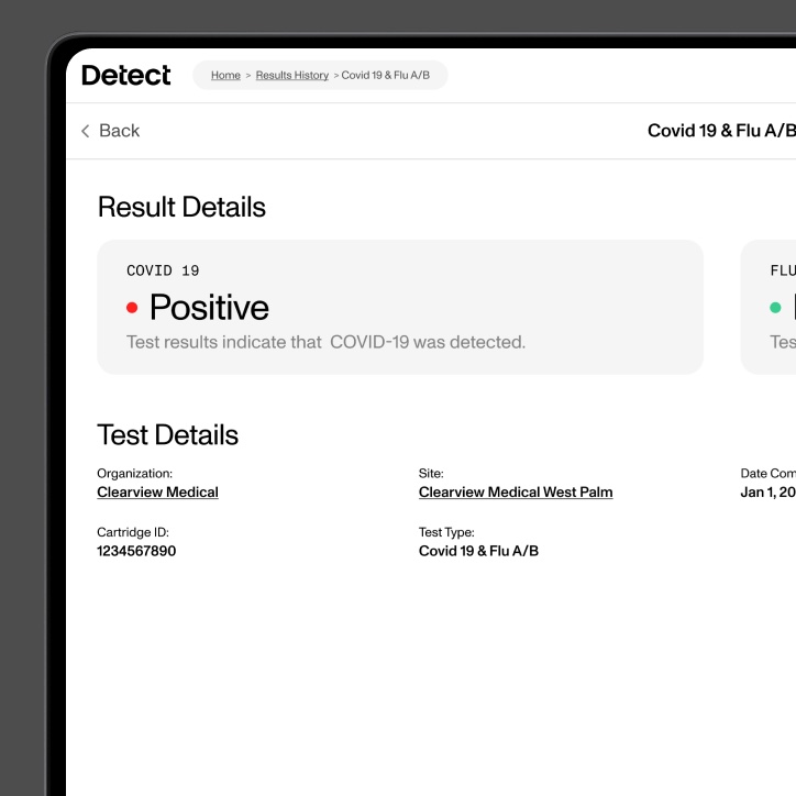 Test results detail screen on desktop app